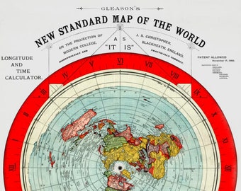 Alex Gleason 1892 carte remasterisée en téléchargement numérique haute résolution de la carte standard du monde, carte de la terre plate imprimable, carte azimutale imprimable