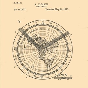 Alexander Gleason Patent Flat Earth Map-applicatie, SUPER zeldzaam Flat Earth-patent opgeschaald, Flat Earth Map Gleason's digitale download