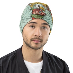Flat Earth-beanie, kaart van Alexander Gleason, Flat Earth-pet, Flat Earth-merchandise, high-definition, uniek