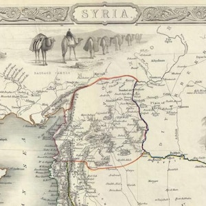 Karte von Syrien und das Heilige Land verfeinert, digitaler Download, dekorative historische Karte von Syrien von John Tallis