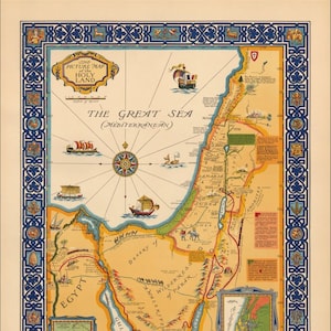 Das Bild, Karte des Heiligen Landes, religiöser Druck, digitaler Download, biblische Karte, Neues Testamente, Land des Versprechens, biblische Wahrzeichen, Bowker