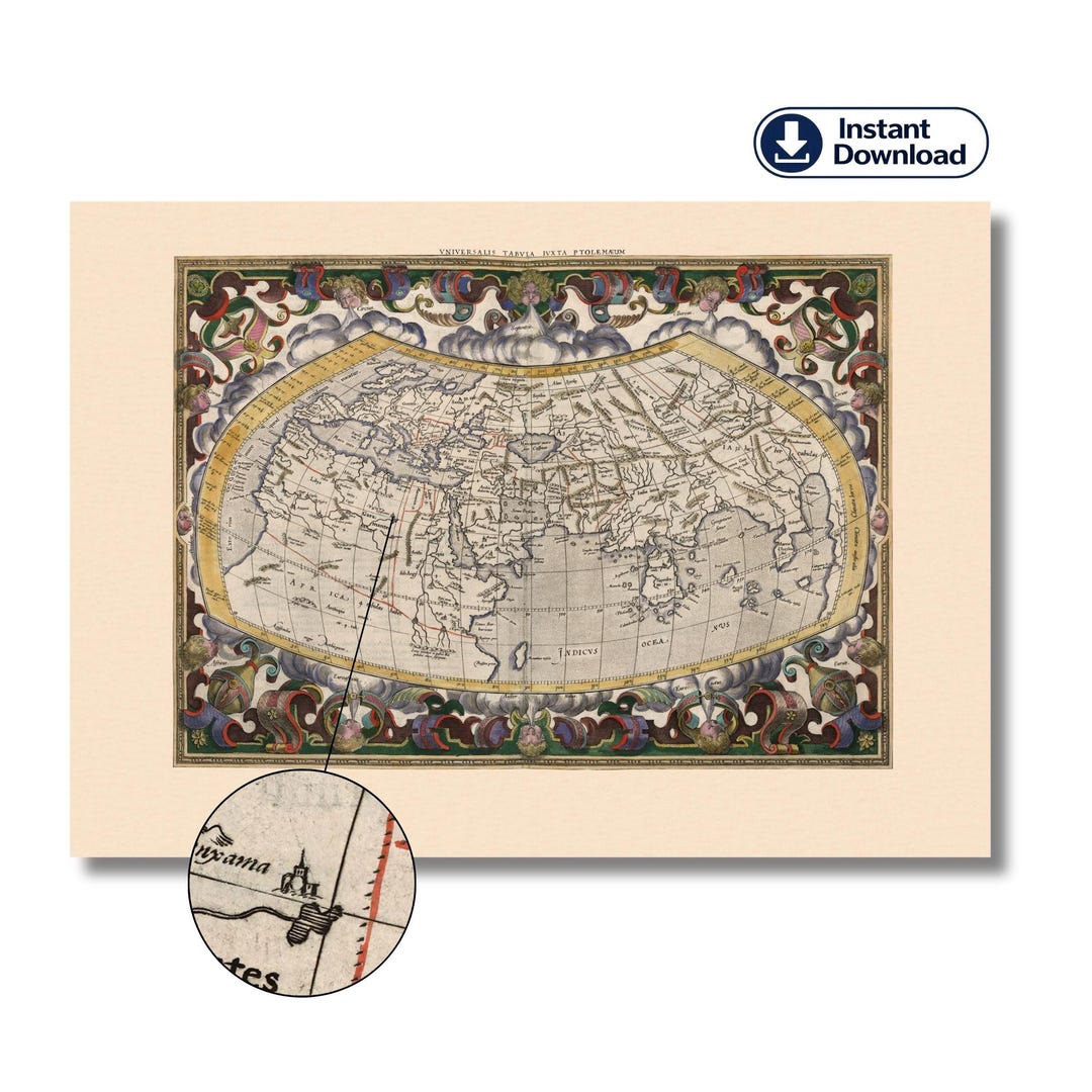 Peter Ramus Map Ptolemaic World Map Printable 1618, Petrus Bertius Renaissance Map ...