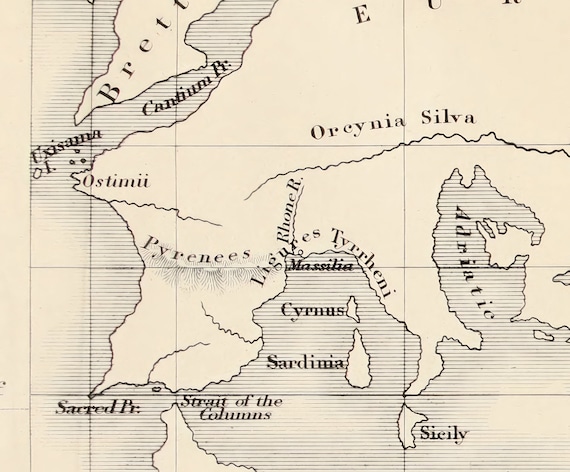 エラトステネス世界地図（1883年）、古代世界復元地図、ギリシャ地理