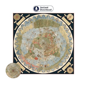 Renaissance Cartography: Urbano Monte's Composite Map of the World, Digital Download, Milan 1587, Flat Earth Map, High Definition, Map
