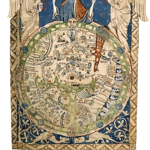 Carte psautier, téléchargement numérique HD, carte biblique, Jésus, carte religieuse, 1265, carte de Jérusalem, ancienne carte cartographique, carte ancienne, numérique