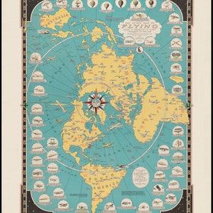 Het verhaal van het vliegen, digitale download, platte kaart van de aarde, kaart van Ernest Dudley Chase, kaart van de luchtvaart, kaart van de lucht, kaart van de lucht, kaart van de lucht, kaart van de lucht, kaart van de aarde