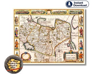 High Resolution Map Of Tartary, Digital Download, Tartarian Map, Illustration Of Tartarian Peoples, Old Tartarian Map High Quality