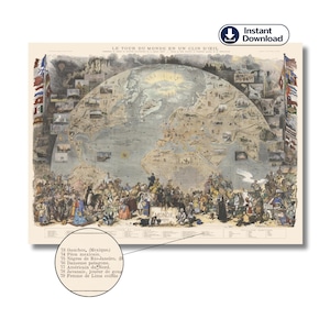 Un viaje por el mundo de Le Monde: Exploración del siglo XIX, descarga digital, mapa del Viejo Mundo de 1876, colonialismo pictórico en alta definición