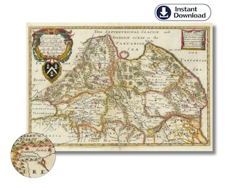 Tartaria Map 1667, First Color Tartary Map, Antique Map Print, Thomas Burnford, Mud Flood, Digital Download