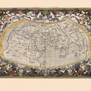 プトレマイオス朝世界地図 ペトルス・ベルティウス 1618年、デジタルダウンロード、古い世界地図、ルネッサンス地図ダウンロード、高品質