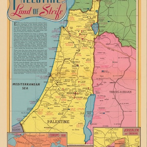 Mapa da Palestina, Terra da Conflito, Download Digital, Mapa da Terra Santa, Palestina 1945, Edwin L. Sundberg Mapa da Palestina, Israel, Palestina Religiosa