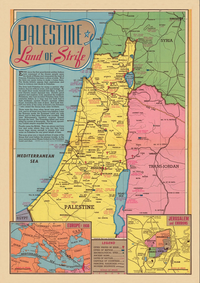 Strife Map Palestine Land of Strife Map, Digital Download, Holy Land Map ...