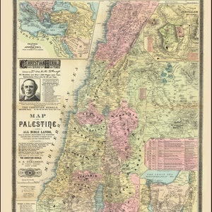 The Christian Herald-kaart van Palestina, digitale download, bijbelse kaart, Babylon, Heilig Land, Bijbel, oude kaart, Jezus, samenzwering Flat Earth