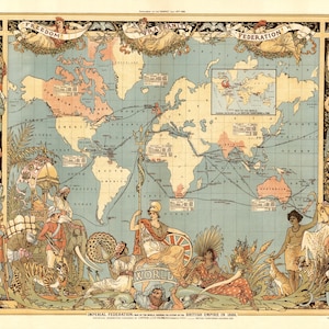 1886年大英帝国世界地図 - ウォルター・クレイン歴史版画