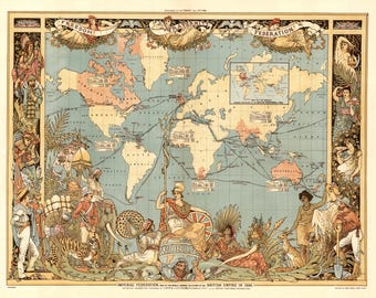 1886年大英帝国世界地図 - ウォルター・クレイン歴史版画
