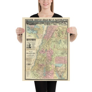 Poster dell'araldo cristiano della Palestina, poster biblico, mappa, poster della Terra Santa, poster della Bibbia, Gesù, poster della mappa biblica