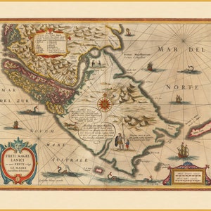 Kaart met reuzen, digitale download, Patagonische reuzen, oude kaart met reuzen, Willem Blaeu Magellan 17 eeuw, controversiële geschiedeniskaart