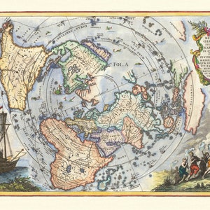Le tour du monde de Magellan en 1522, téléchargement numérique, carte de la Terre plate, mur de glace hyperboréen de l'Antarctique, projection de Cassini Heinrich Scherer