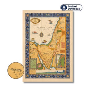 The Picture Map Of The Holy Land, Religious Print, Digital Download, Biblical Map, New Testament, Promise Land, Biblical Landmarks, Bowker