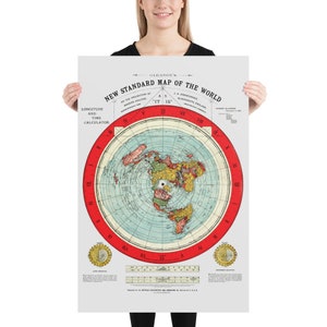 Alex Gleason 1892 kaart geremasterde hi-res poster, Flat Earth-print, Flat Earth-kaart, Azimuthal-kaartposter, Alex Gleason Flat Earth-poster