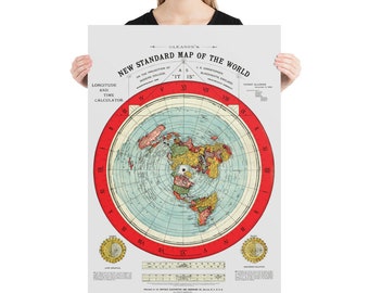 Alex Gleason 1892 Map Remastered Hi-Res Poster, Flat Earth Print, Flat Earth Map, Azimuthal Map Poster, Alex Gleason Flat Earth Poster