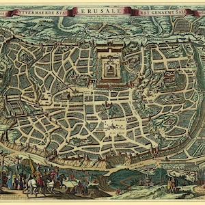 La ciudad de Jerusalén ampliada en Tierra Santa, mapa con los nombres de Salem Jerusalén Descarga digital