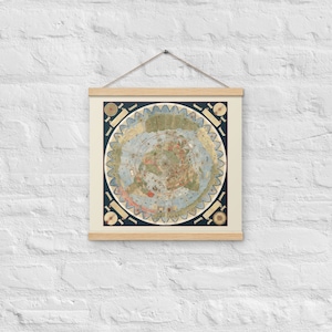 Renaissance-cartografie: Urbano Monte's samengestelde kaart van de wereld poster met houten hanger, Flat Earth Wall Decor, Flat Earth Wall Art