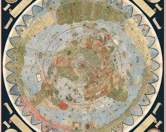 Cartographie de la Renaissance : carte composite du monde d'Urbano Monte, téléchargement numérique, Milan 1587, carte de la Terre plate, haute définition, carte