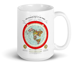 Gleason Flat Earth Coffee Cup, Flat Earth Map Mug, Zetetic Mug, Unique, Controversial Coffee Mug