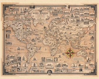 ヴィンテージ 1950 年の世界自由地図壁画 - 古い絵画の世界地図
