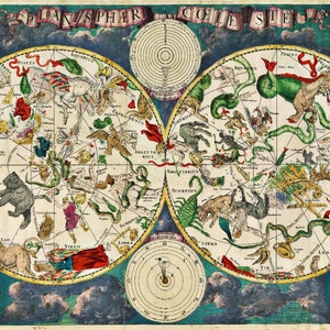 Planisphere Coeleste van Frederik de Wit, platte aardekaart, 1680, sterrenkaart, sterrenbeelden, John Flamsteed, hemelcartografie, geschiedenis