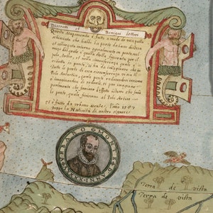 Cartographie de la Renaissance : carte composite du monde d'Urbano Monte, téléchargement numérique, Milan 1587, carte de la Terre plate, haute définition, carte image 3