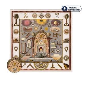 Scottish Rite Masonic Chart 1874 – Antique Freemasonry Symbol Diagram | Rare 19th Century Fraternal Lodge Chart