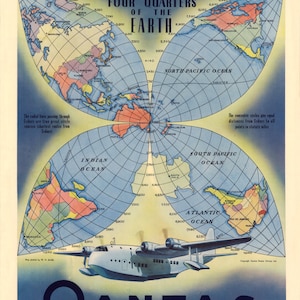 Qantas Empire Airways digitale print, digitale download, Four Quarters Of The Earth, Flat Earth Hoax