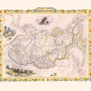 Russland in Asien, Landkarte, digitaler Download, unabhängige Tartarienkarte, chinesische Tartarienkarte, John Tallis, dekorative Tartarienkarte, Skorskarskoi Pagost