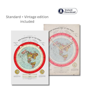 Alex Gleason 1892 Map Remastered Hi-Res Digital Download of Standard Map of the World, Flat Earth Map Printable, Azimuthal map printable