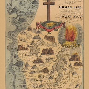 Mappa illustrativa della vita umana migliorata, download digitale, download del grafico religioso della vita, mappa sacra religiosa della vita umana ingrandita