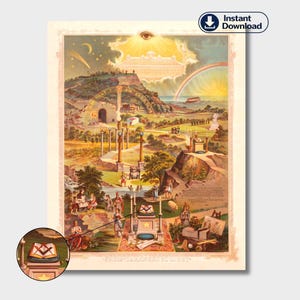 From Light To Darkness Painting, Digital Download, Masonic Print, Freemason, Certificate For The Fraternity Of Freemasons, Lithography