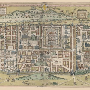 Alter Plan des biblischen Jerusalem von Adrichem 1584, Heilige Orte Jerusalems Digitaler Download