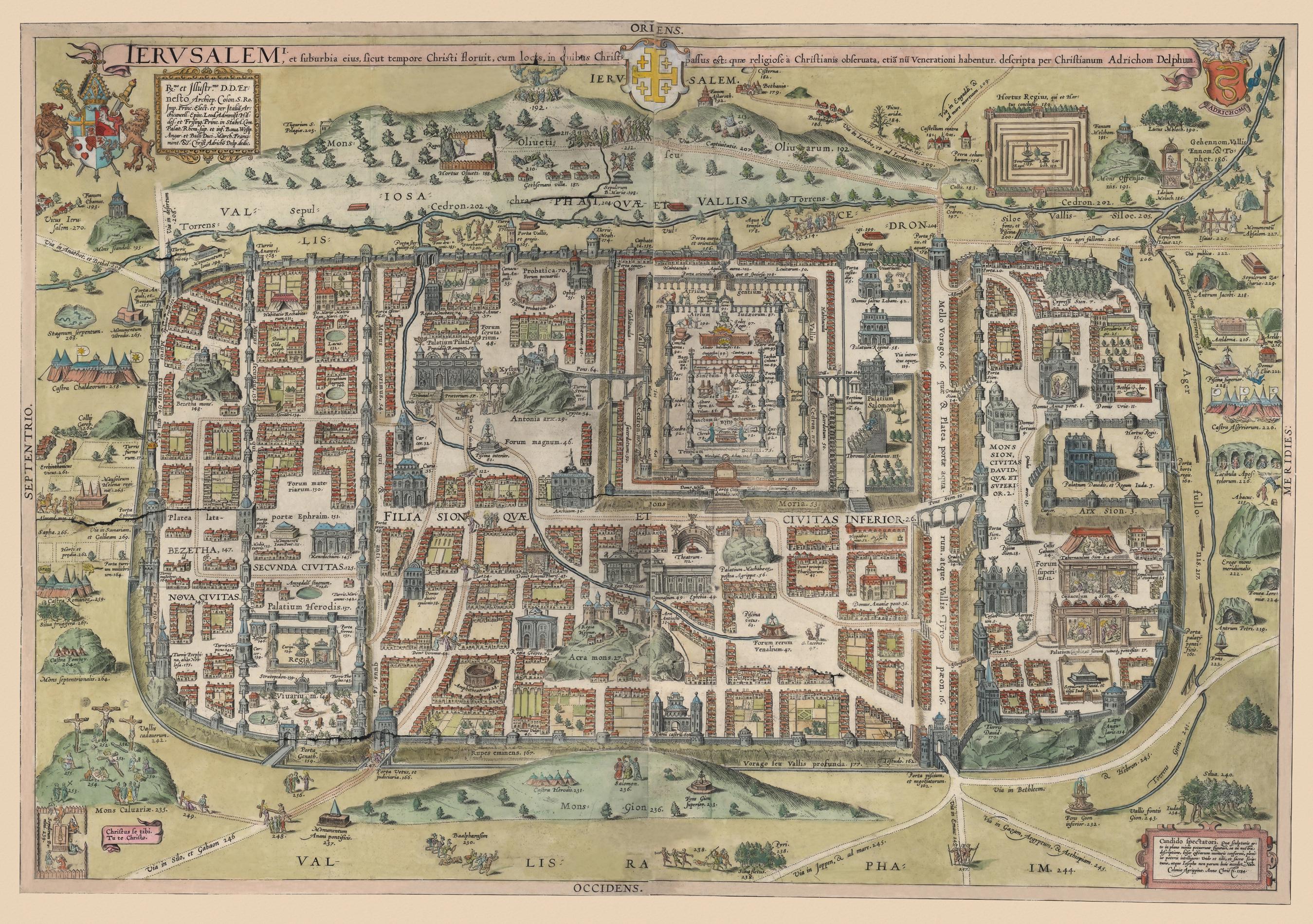 Old Plan Of Biblical Jerusalem By Adrichem 1584, Holy Sites Of Jerusalem Digital Download