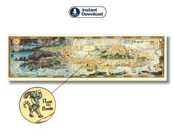 Map of Fairyland 1918 Poster, Fantasy Map Wall Art, Storybook Poster, Vintage Pictorial Map, Kids Room Decor, Digital Download