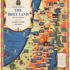 Schoolkaart van het Heilige Land, digitale download, kleurrijke kaart van het Heilige Land