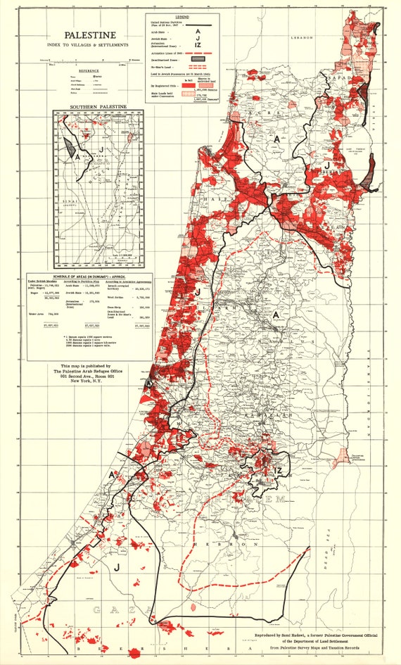 Palestine Index To Villages And Settlements, Digital Map, Palestine Old Graphical Color Map, Palestine Digital Download