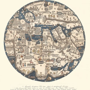 Borgia wereldkaart opgeschaald, digitale download, Borgia Flat Earth-kaart, prehistorische wereldkaart downloaden, Borgia Mappa Mundi, 15e eeuw