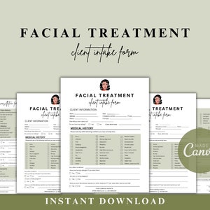 Facial Treatment Forms | Editable Esthetician Templates | Printable Skincare Consent Forms | Facial Consultation Form | Beauty Salon Forms