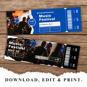 Editable Concert Ticket Template, DIY Event Ticket, Custom Concert Ticket Gift, Surprise Printable Concert Tickets Gift Idea, Canva Template