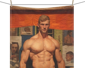 Majestic Musculature Tea Towel - Homage to Classic Physique - Beefcake Muscle Men Kitchen Towel - Gay Man Gift Ideas