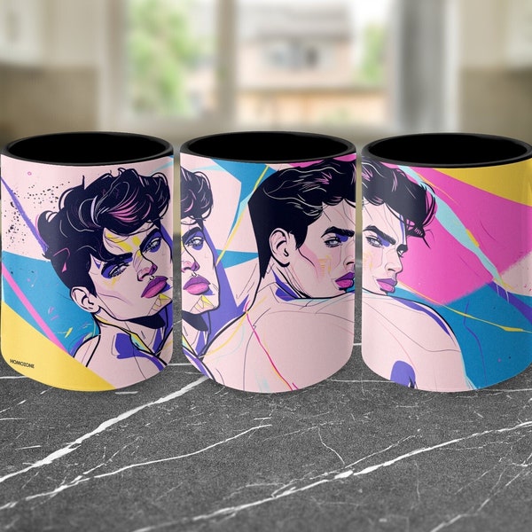 Chic Men's Deco Mug - 15 oz - LGBT Art Inspired Drinkware - Vaporwave LGBT Cup - Gift Idea for Gay Man