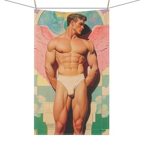 Toalha de chá masculina Muscular Renaissance Art - Presente LGBTQ - Presente de cozinha para homem gay (algodão, poliéster)