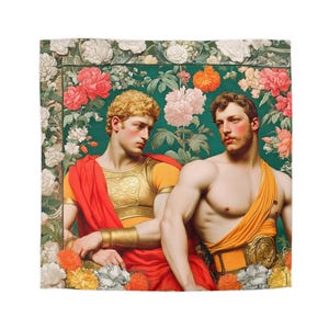 Classical Roman Warriors Duvet Cover | Floral Neoclassical Art Bedding